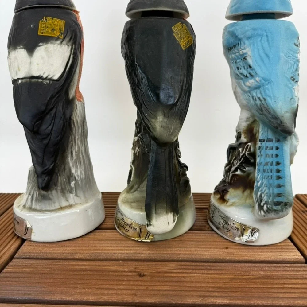 Vtg Jim Beam Set of 3 Ceramic Bird Decanter Bottles Bourbon Whiskey Collectible
